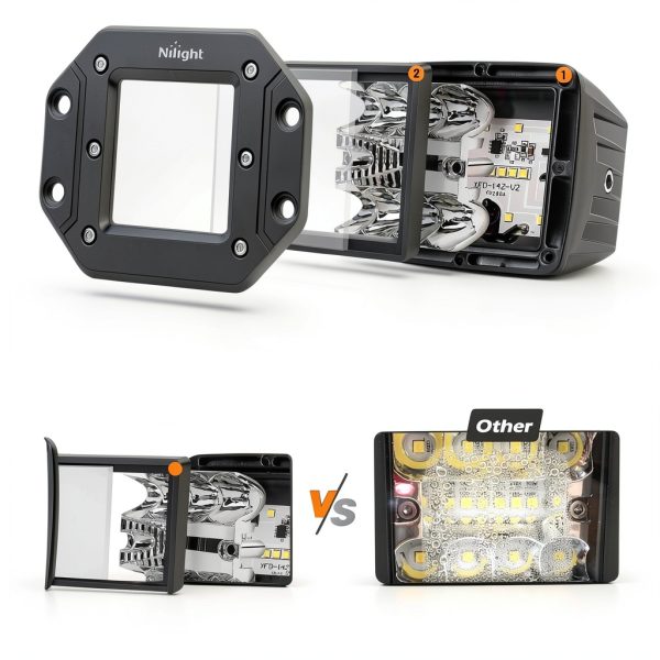 Nilight ZH413 Flush Mount Light Pods 12V 42W Aluminum White-6