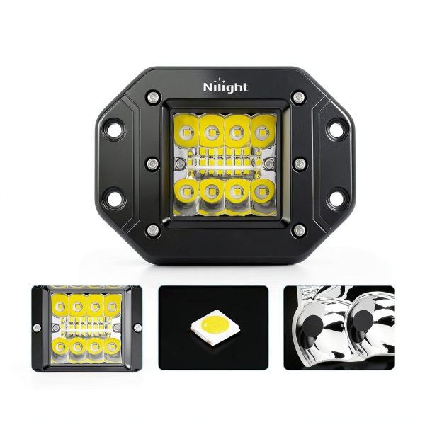 Nilight ZH413 Flush Mount Light Pods 12V 42W Aluminum White-2