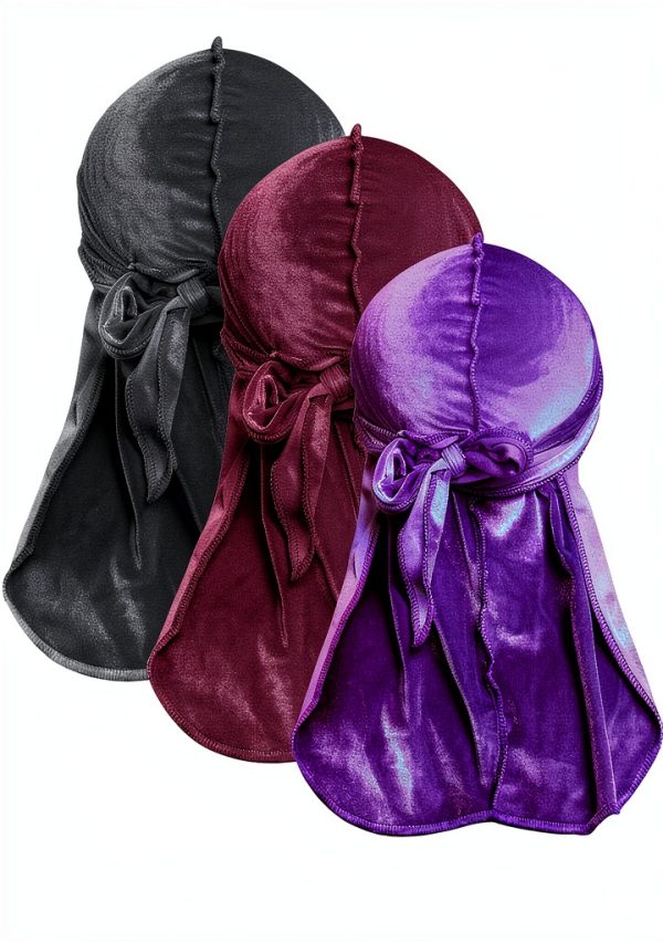JarseHera Velvet Durags Men 4‑Pair One Size Black Navy Wine Purple-1