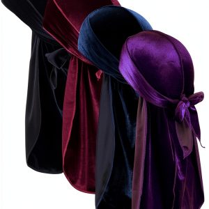 JarseHera Velvet Durags Men 4‑Pair One Size Black Navy Wine Purple-0