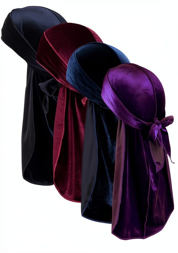 JarseHera Velvet Durags Men 4‑Pair One Size Black Navy Wine Purple-0